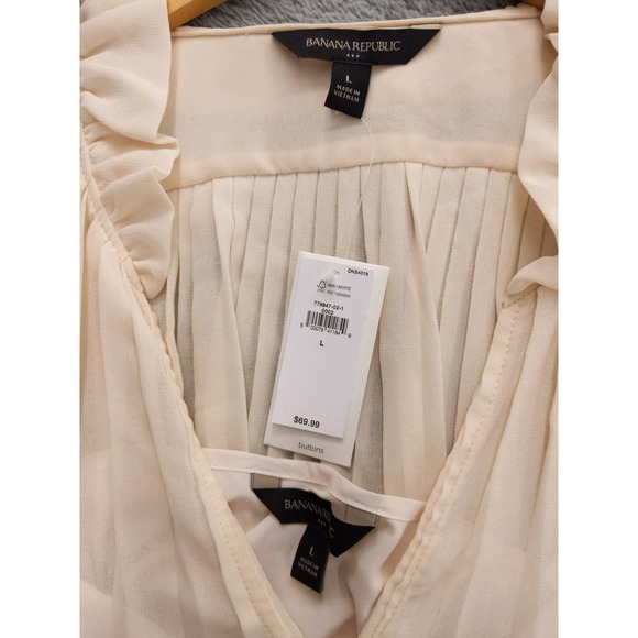 Banana Republic Pleated V Neck Belted Blouse Top Cream Size L - Picture 6 of 7